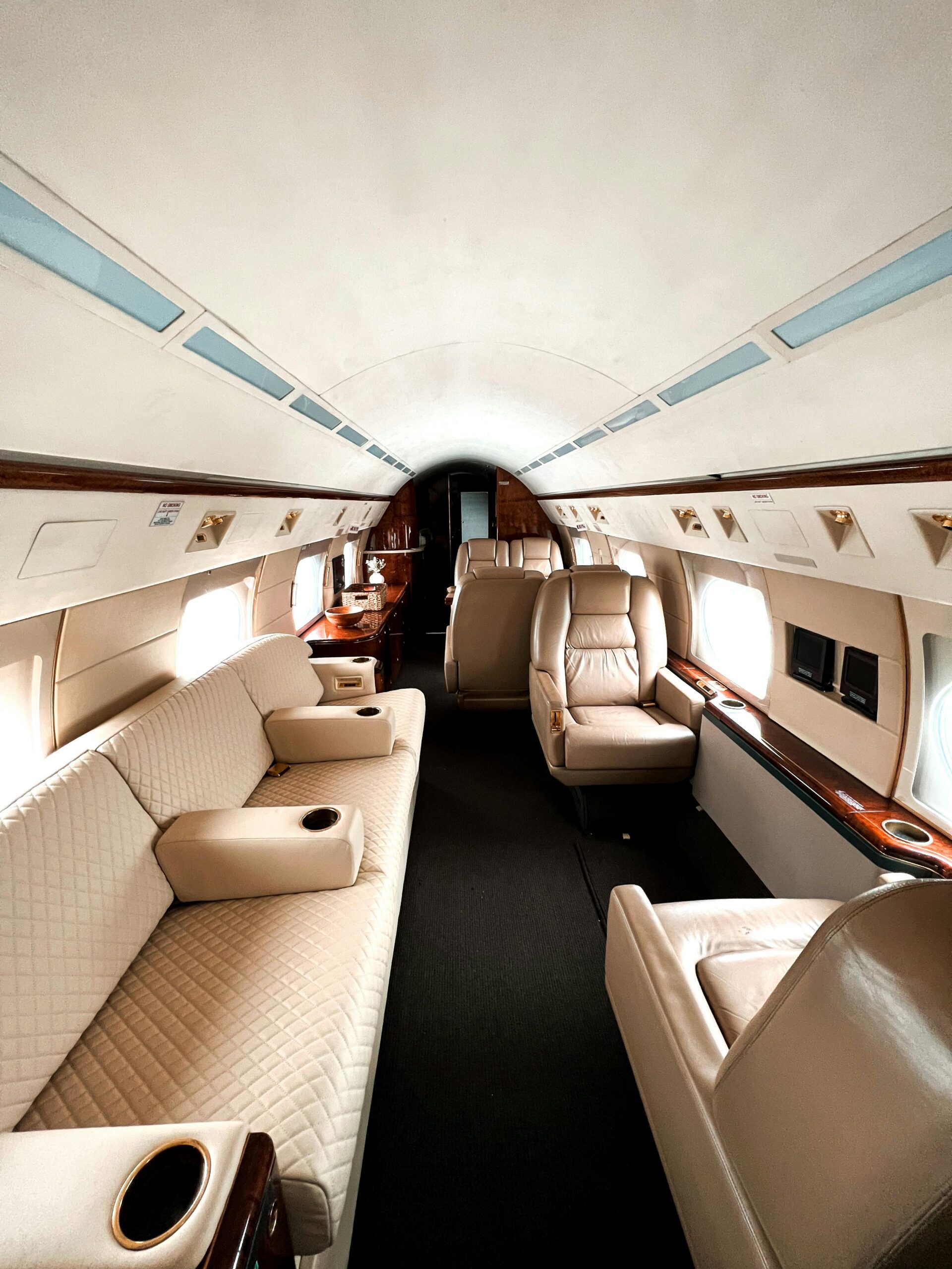 luxurious private jet cabin interior